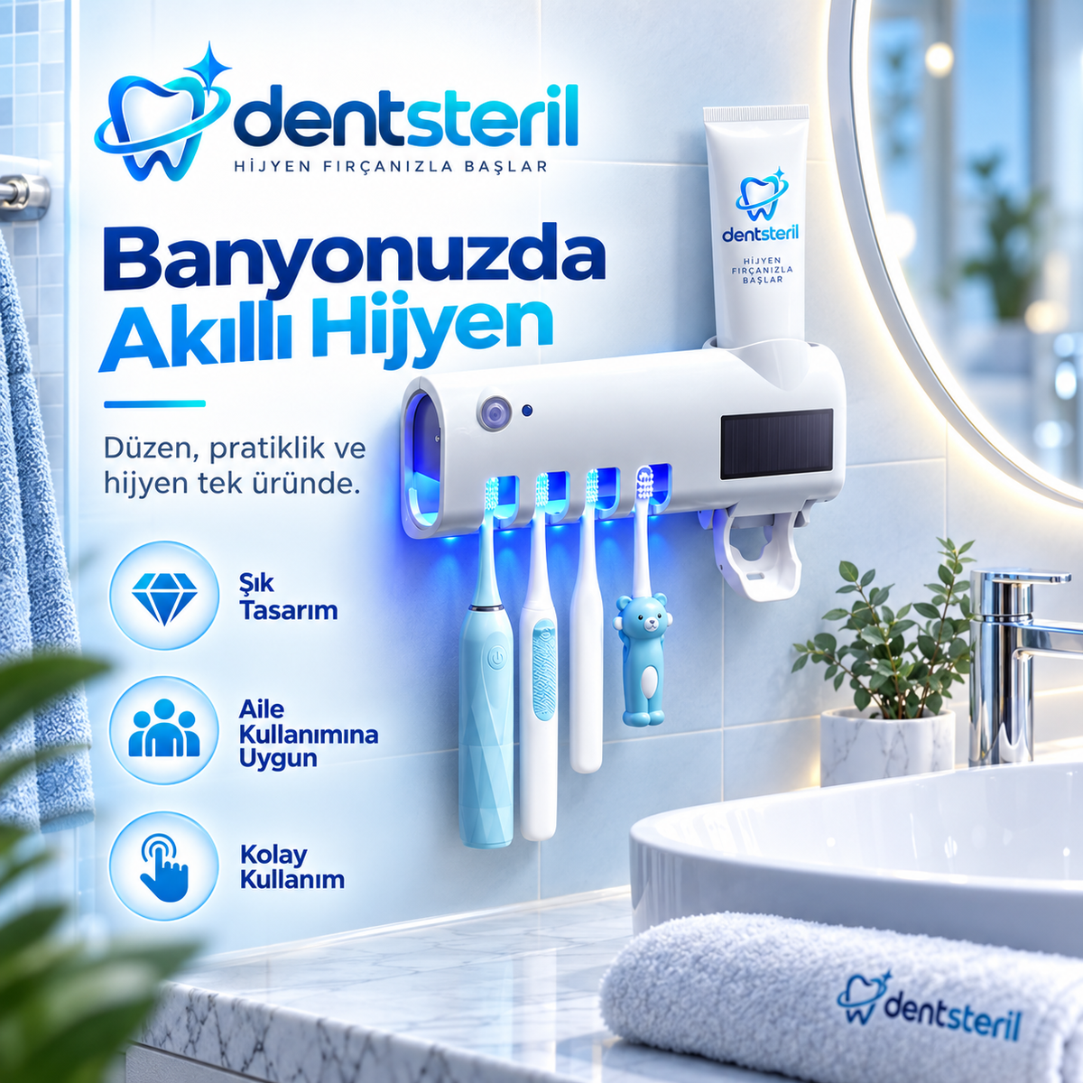 Dentsteril-Akıllı UV Diş Fırçası Sterilizatörü ve Otomatik Diş Macunu Sıkacağı